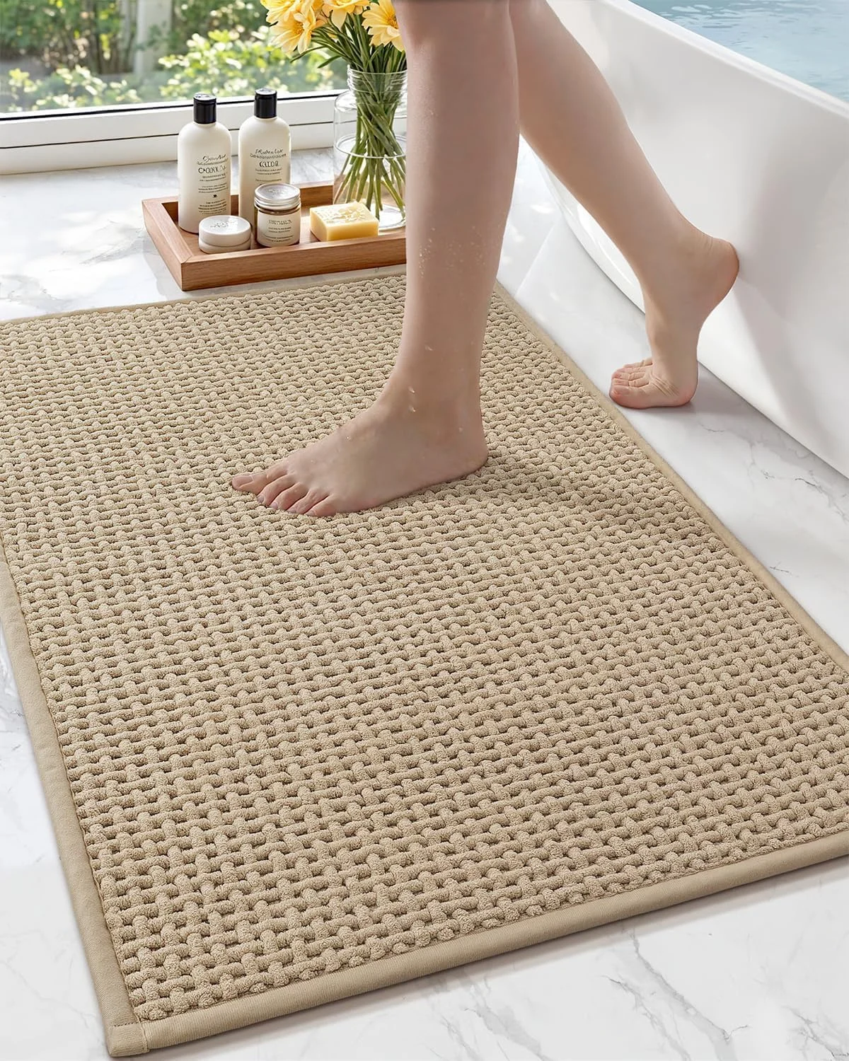 Color&Geometry Alfombra de Baño Chenilla Antideslizante 40x60 cm Beige