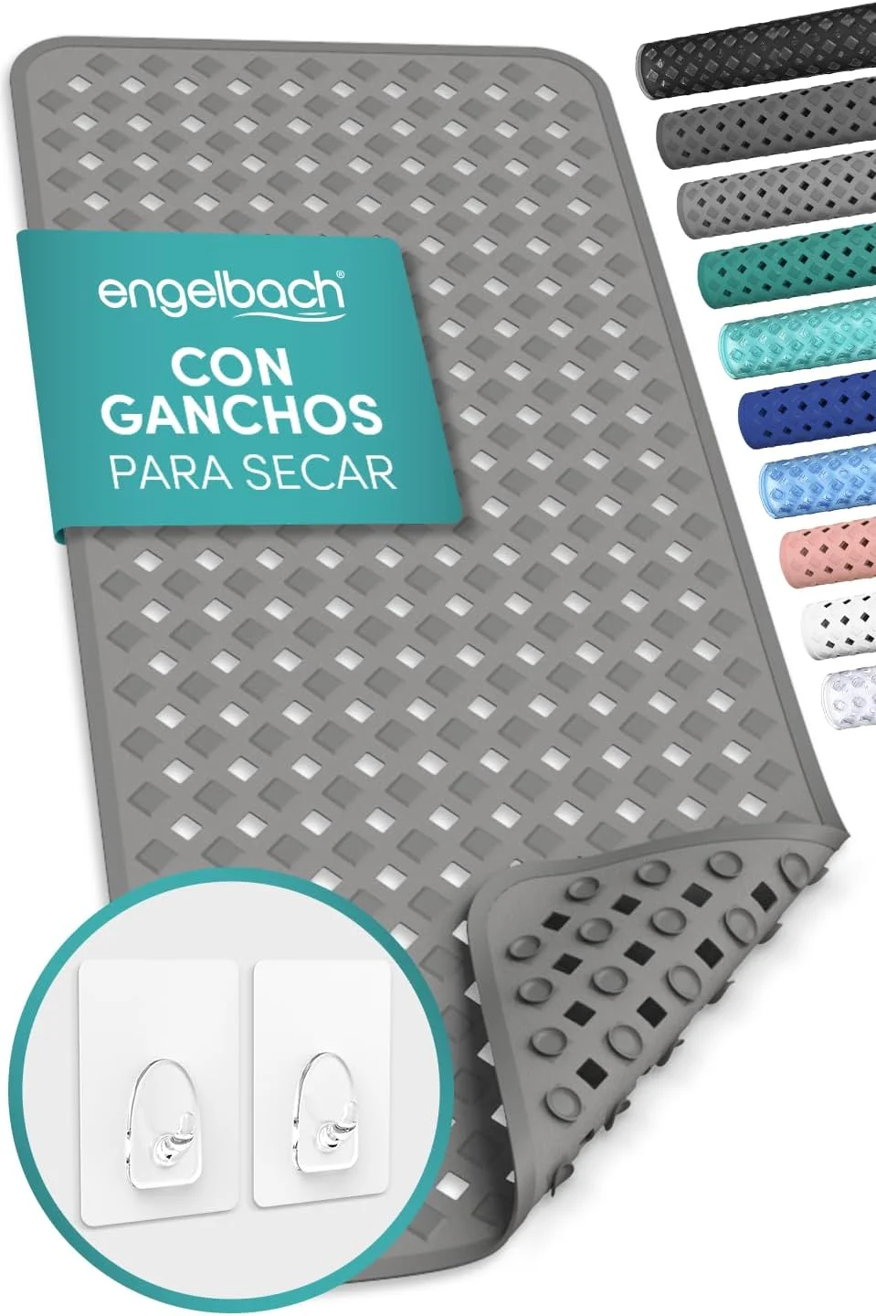 Engelbach Alfombra de Bañera Antideslizante 88x40 cm con 2 Ganchos