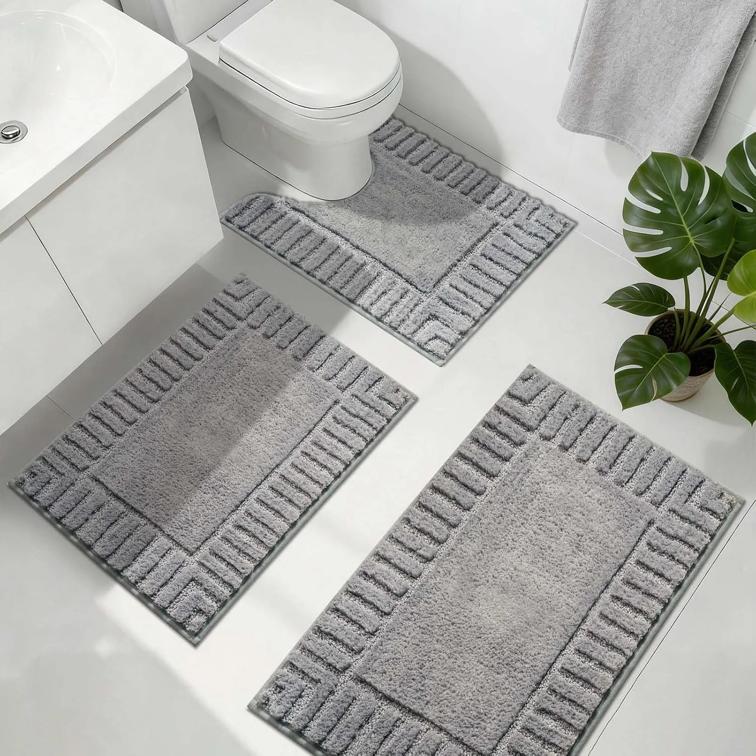 Famibay Juego de 3 Alfombras de Baño de Microfibra (incluye alfombra de WC)