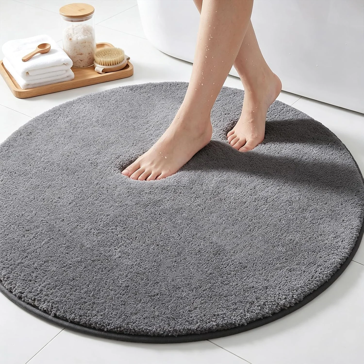 Famibay Alfombra de Baño Redonda 80x80 cm Gris
